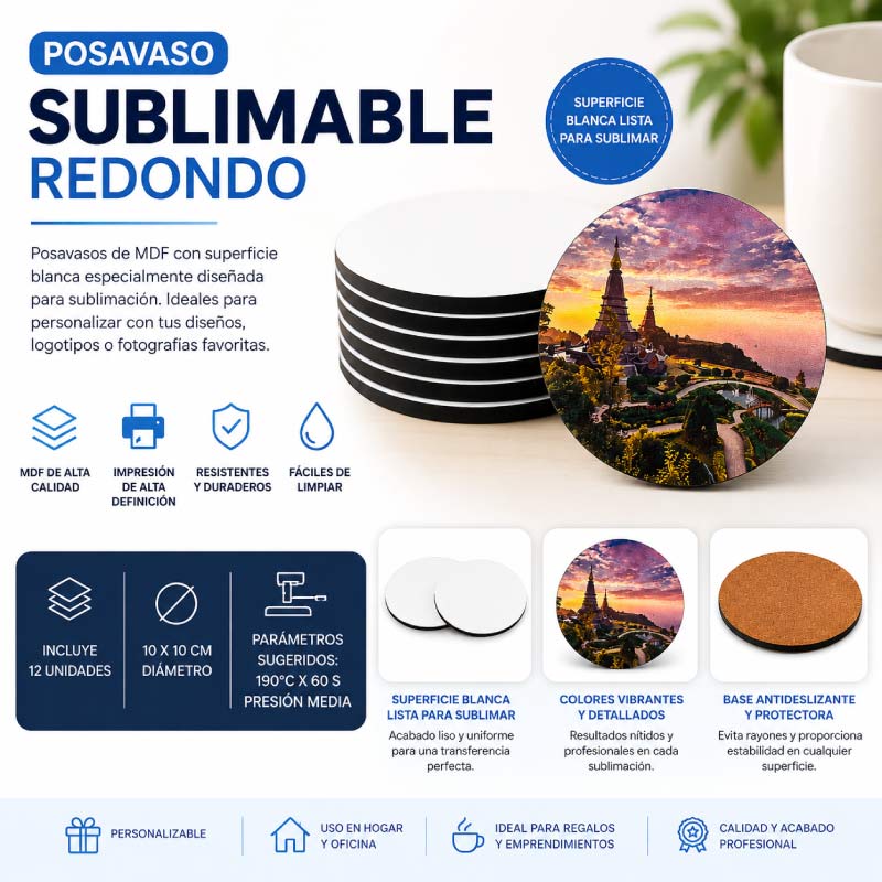 Posavaso sublimable 12 un - Redondo