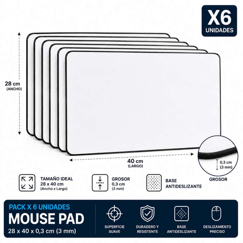 Mouse pad 28 x 40 cm sublimable 6 unidades - Tienda Stampaideas Imprimeideas